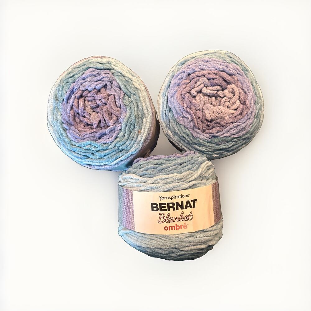 LOT OF 3 Bernat Blanket Ombre Yarn Shaded Blue Super Bulky 300G